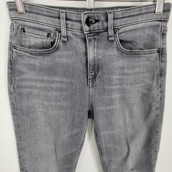 Rag & Bone Cate Mid-Rise Ankle Skinny Jean Light Grey Distressed 25 - Picture 3 of 13